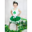 St Patrick's Day White Tank Top Clover Satin Lacing & Clover Print & White Bow Kelly Green Clover Satin Trimmed Tutu Pettiskirt MG1476